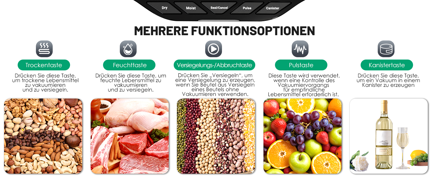 Вакуумний пакувальник Raycial 5-в-1: для сухої/вологої їжі, консервів, з набором пакетів та ріжучим ножем, чорний