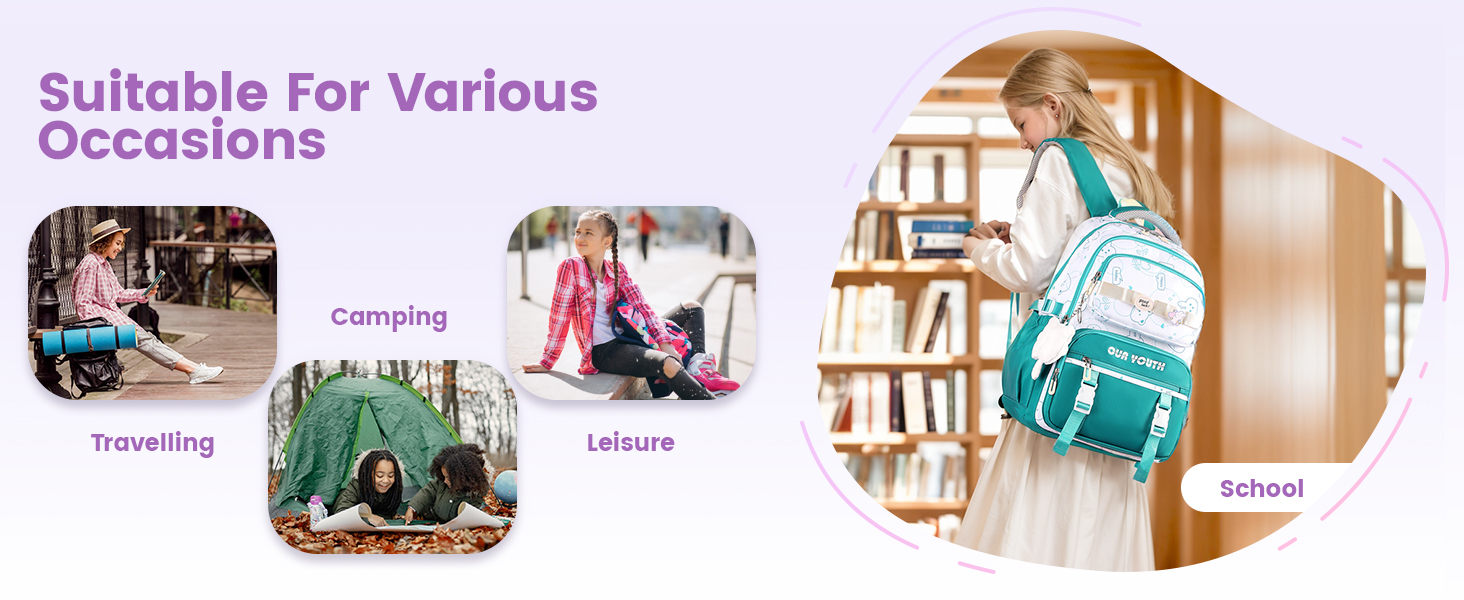 Дитячий рюкзак IvyH для дівчаток: водонепроникний, велика місткість, 2-6 клас, для школи, гімназії, університету, фіолетовий