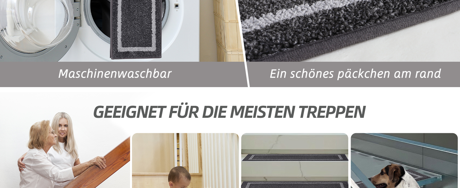 Килимок на сходи COSY HOMEER, 70x22 см, 15 шт., самоклеючий, антиковзкий, машинного прання, 100% поліестер, TPE-підкладка, чорний