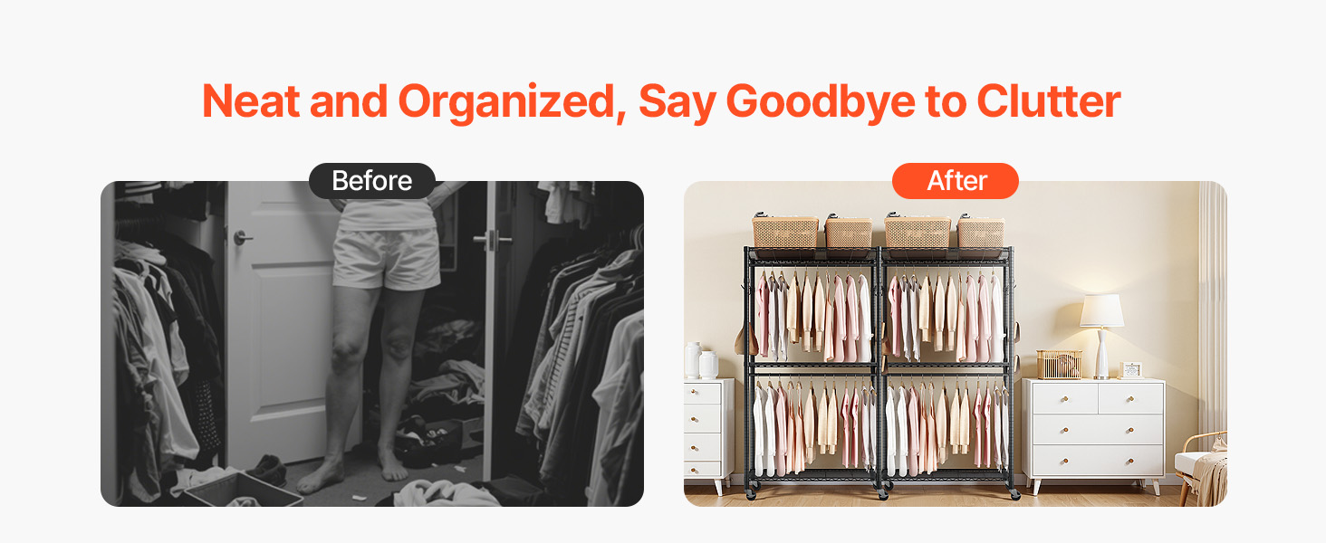 Вешалка для одягу VEVOR з 4 перекладинами, 8 гачками та 385,5 кг вантажопідйомністю, відкрита шафа для одягу, 3 полиці