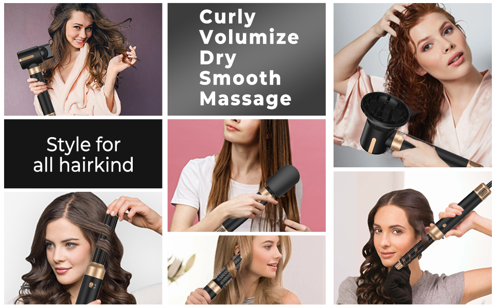 UKLISS Airstyler Multistyler 7 в 1: фен-щітка, локон, випрямляч, турбіна, 1400W, турбіна, 3 режими температури, 30 мм, турбіс