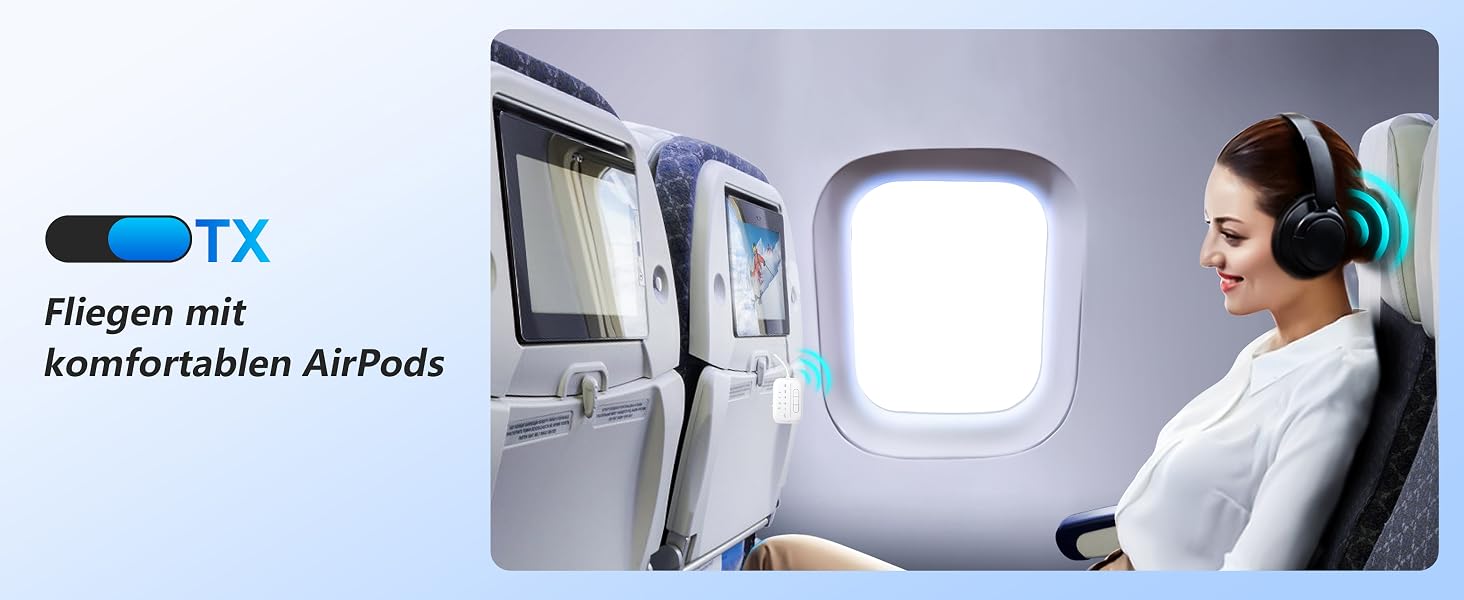 Bluetooth адаптер SONRU 5.3 Airfly: передавач та приймач 2-в-1, Aux 3.5 мм для навушників, ТБ, автомобіля та літака
