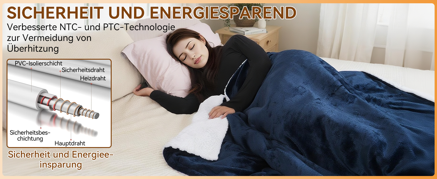 Електрична ковдра Olycism з автовимкненням 160x130 см, 10 режимів нагріву, таймер, захист від перегріву, блакитна