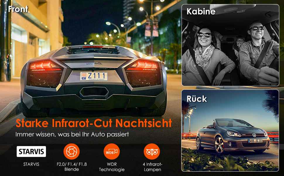 Відеореєстратор VANTRUE N4 з 3 об'єктивами 4K, 2.5K+ (передній/задній/внутрішній), HDR/30FPS, інфрачервона нічне бачення, 2.45” екран, стійкий до спеки, підтримка до 512GB