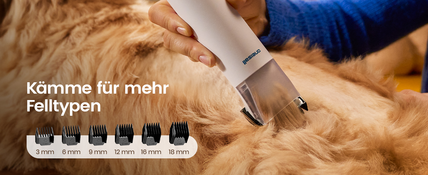 Машинка для стрижки собак Oneisall з пилососом, потужність 12000 Па, видаляє 99.99% шерсті, тиха, для собак та котів, 7 насадок