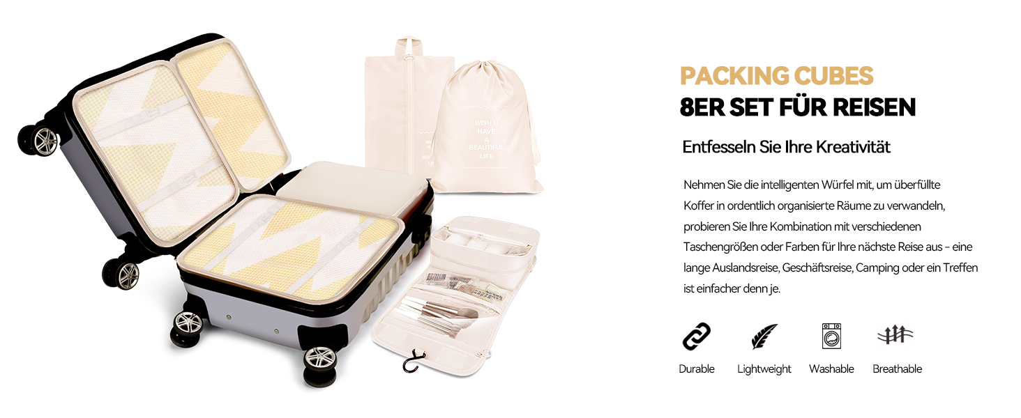 Набір органайзерів для валізи MURISE (8/6 шт.) - кубики для пакування, система організації подорожей, бежевий колір