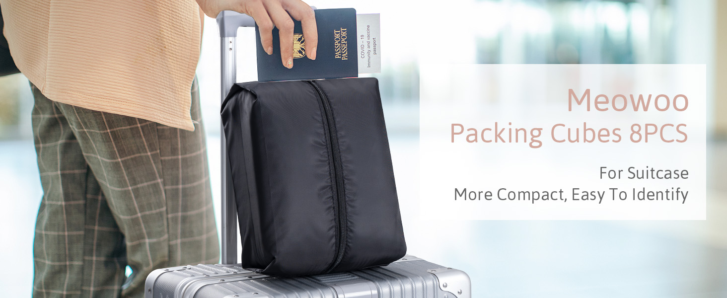 Органайзер для валізи Meowoo, набір 8 шт., кубики для пакування, чорний. Організація багажу для подорожей та бізнесу.