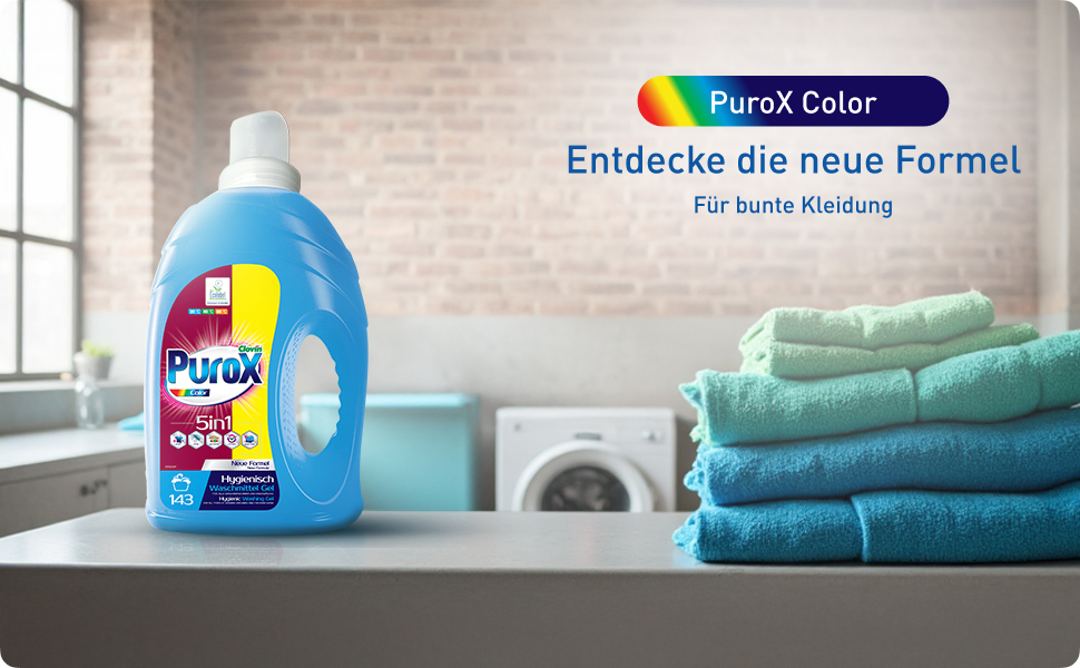 Гель-концентрат для прання кольорових речей PUROX COLOR, 4.3 л x 3 шт (на 143 прання), універсальний засіб для машин та ручного прання, без фосфатів