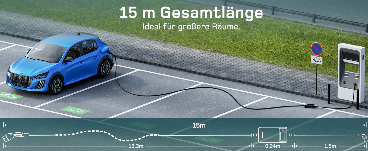 Кабель для зарядки електромобіля Type 2 Schuko 3,7kW, 7м, 6-16A, 1-фазний, з LCD дисплеєм, чорний