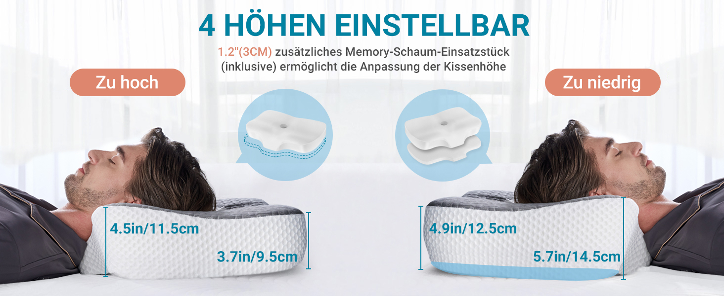 Ортопедична подушка Elviros з Memory Foam для шиї та спини. Подушка від болю в шиї, для сну на боці та на животі. Біла, 59x40.5x12.5/14.5 см