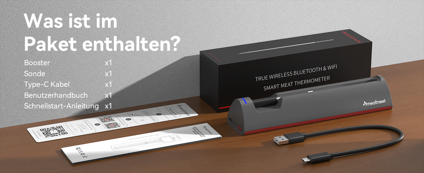 Meatmeet Pro бездротовий термометр для м'яса з Wi-Fi та Bluetooth, водонепроникний IP67, з таймером і додатком, для барбекю, духовки, гриля, кухні, вертіла