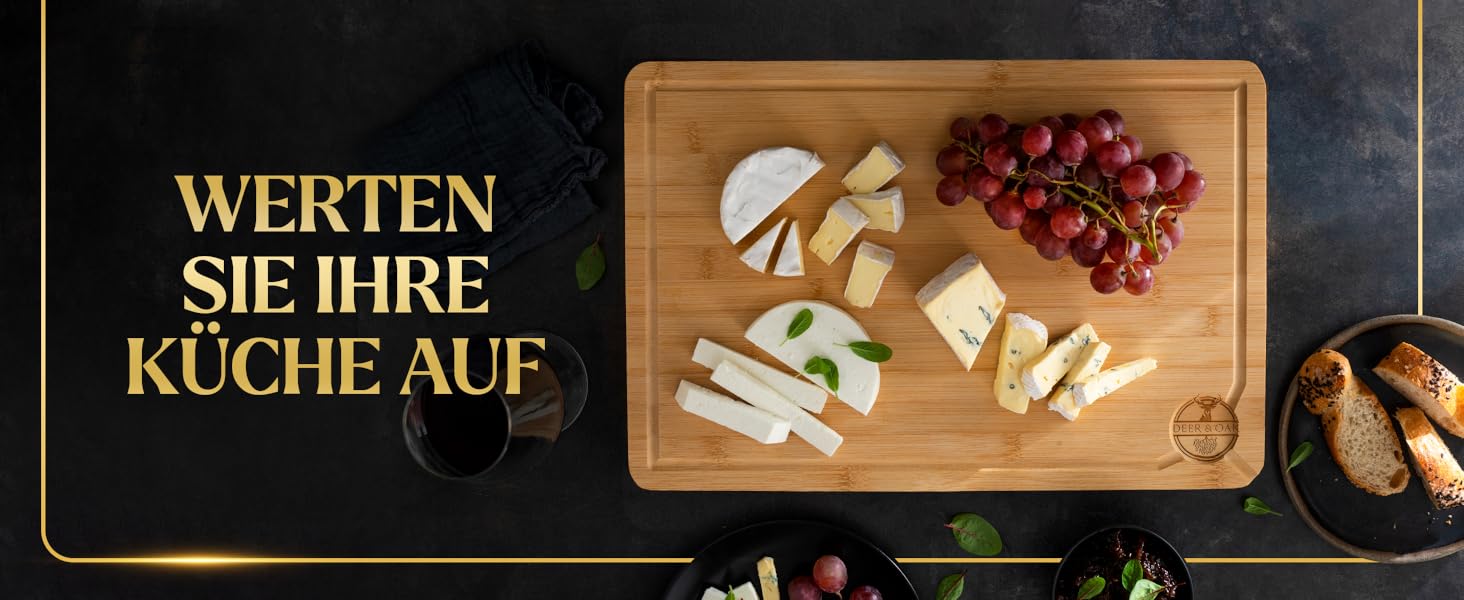 Роздільна дошка Deer & Oak з бамбука – XL (38x25x2 см), олійна, водонепроникна, для м'яса, овочів та хліба