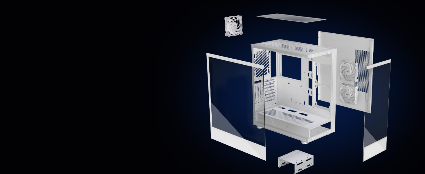 Корпус для ПК MUSETEX K2 ATX Mid-Tower з подвійним склом, білий, 3 вентилятори, USB Type-C