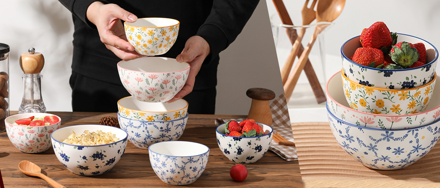 Набір керамічних мисок для мюслі, супу та салатів (6 шт.) - 700 мл, різнокольорові