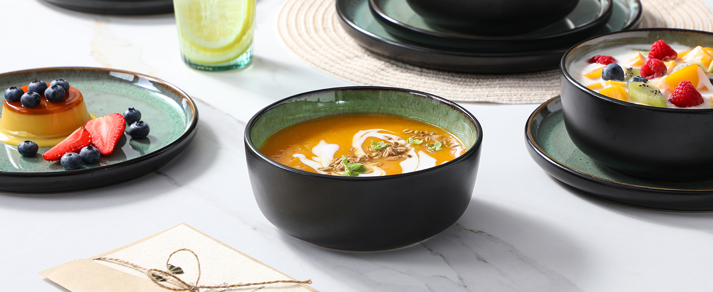 Набір посуду на 6 осіб vancasso AMBER, 18 предметів, ручної роботи, з реактивною глазур'ю, смарагдово-зелений