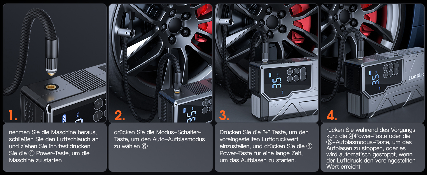 Powerbank з компресором Lucklike для авто, 4000A, LED-ліхтарик, бустер для 10.0л бензинових та 8.0л дизельних двигунів, підходить для SUV, мотоциклів та газонокосарок