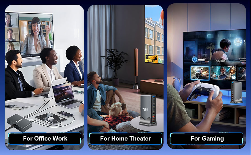 Зарядний пристрій GaN III USB C 730W, 10 портів (6x USB-C, 4x USB-A), PD 140W/100W/65W/30W для MacBook, iPhone, iPad, Samsung Galaxy - Швидка зарядка