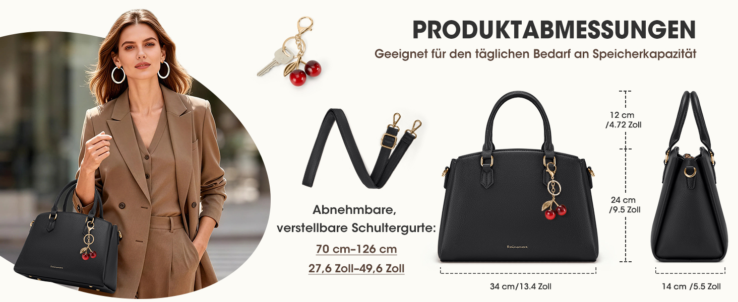 Сумка жіноча RAINSMORE середнього розміру з PU шкіри, чорна. З ручкою та знімним ременем, для планшета 11 дюймів, для роботи та шопінгу