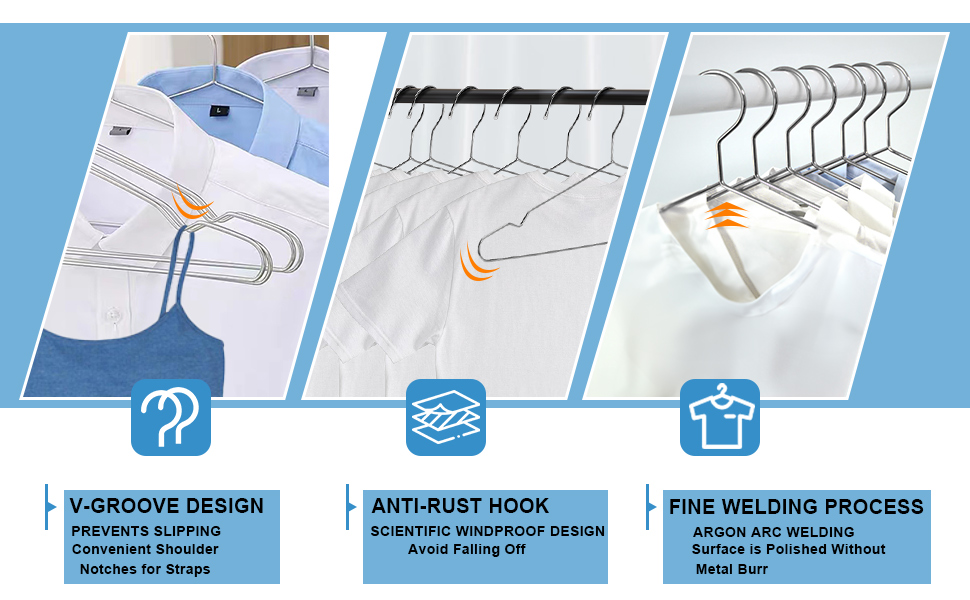 EXTRAPINS 20-Piece Metal Clothes Hangers, Durable Clothes Hangers, Wire Hangers with Notch, Silver Metal Clothes Hangers for Suit, T-Shirt, Shirts, Pants, Non-Slip and Stable, 42 cm