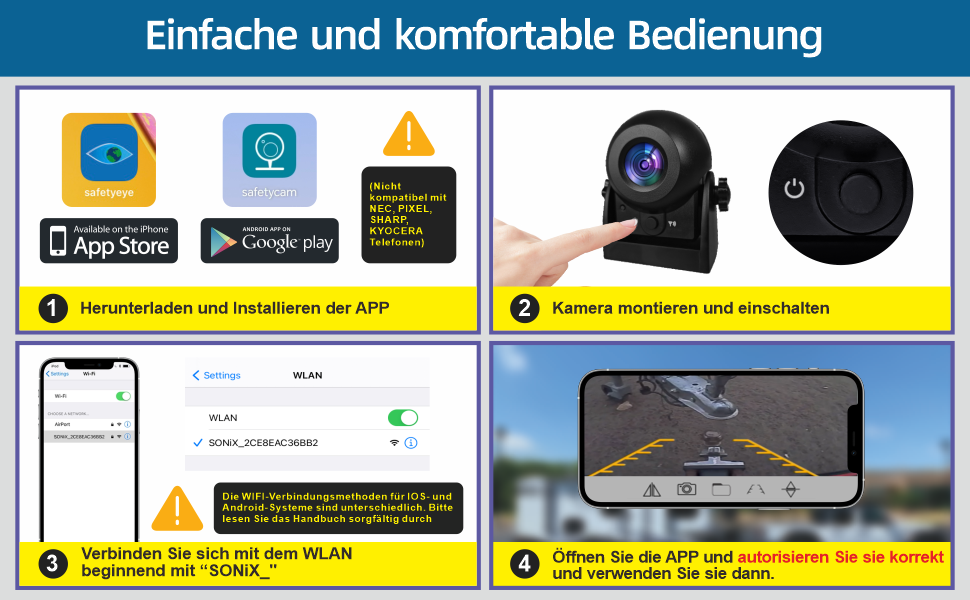 Бездротова WiFi камера заднього виду Uzone для авто, магнітна, нічне бачення, водонепроникна IP68, сумісна з iPhone та Android, для причепів, караванів, трейлерів, акумуляторна