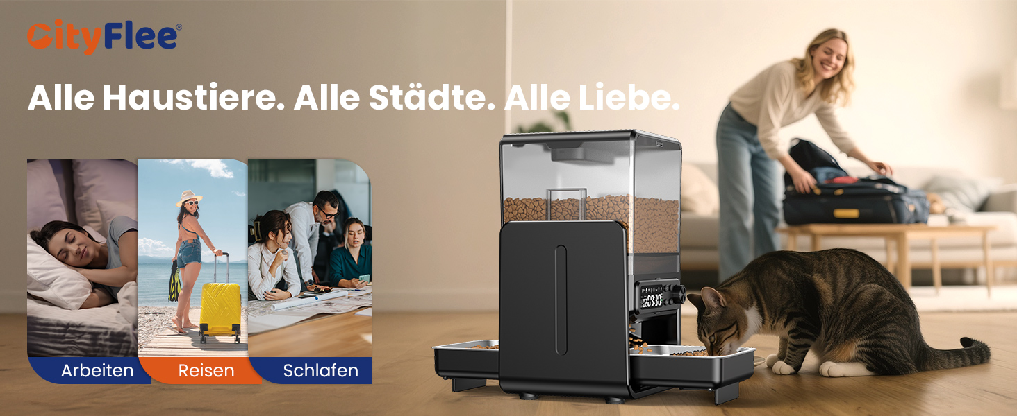 Автомат годівлі для котів з керуванням через додаток, для 2 котів, регульована висота, 2 миски, 5 л, з функцією запису голосу та таймером