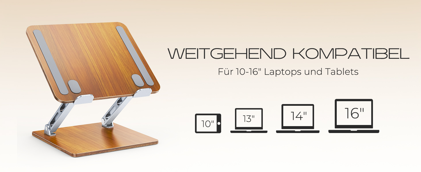 Регульований підставка для ноутбука: алюміній та дерево, складна, сумісна з MacBook, HP (10-16 дюймів)