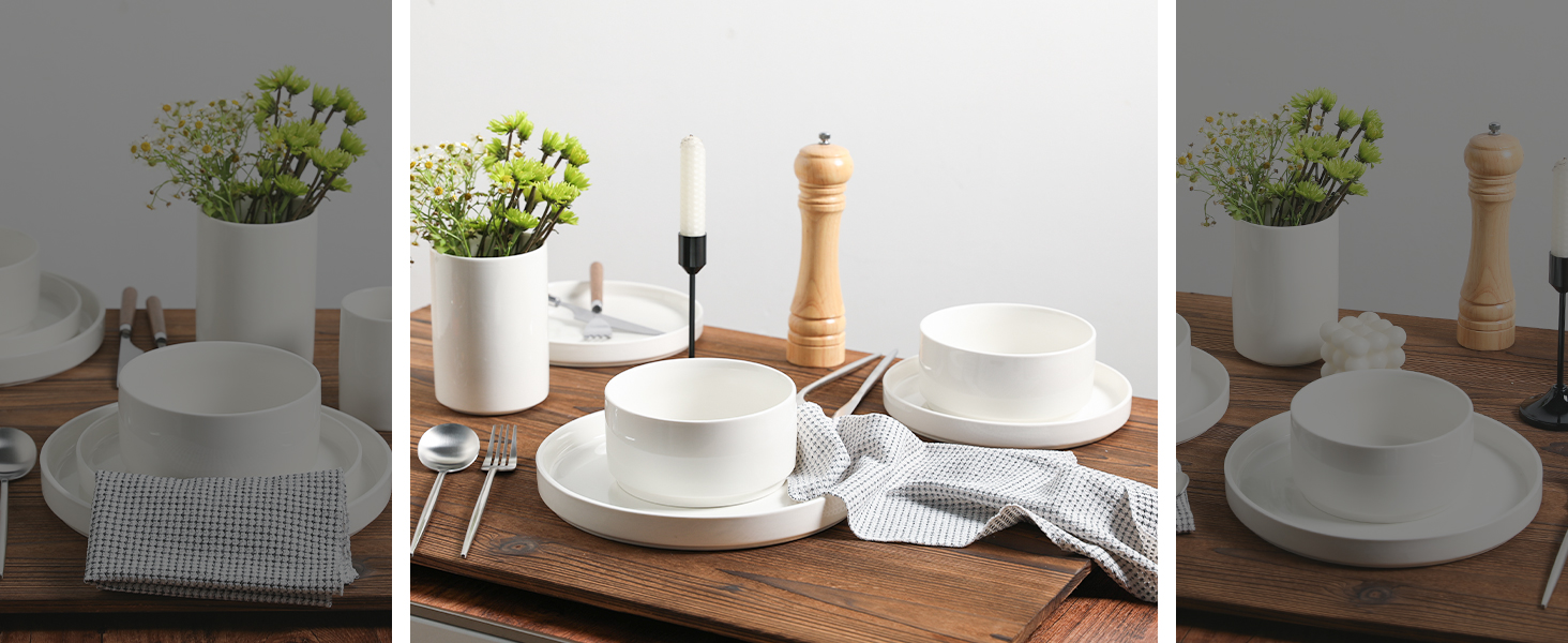 Набір посуду Sweejar Home з кераміки для 4 осіб (12 предметів): порцелянові тарілки та миски, богемський стиль, простий набір для обіду, придатний для миття в посудомийній машині та використання в мікрохвильовій печі