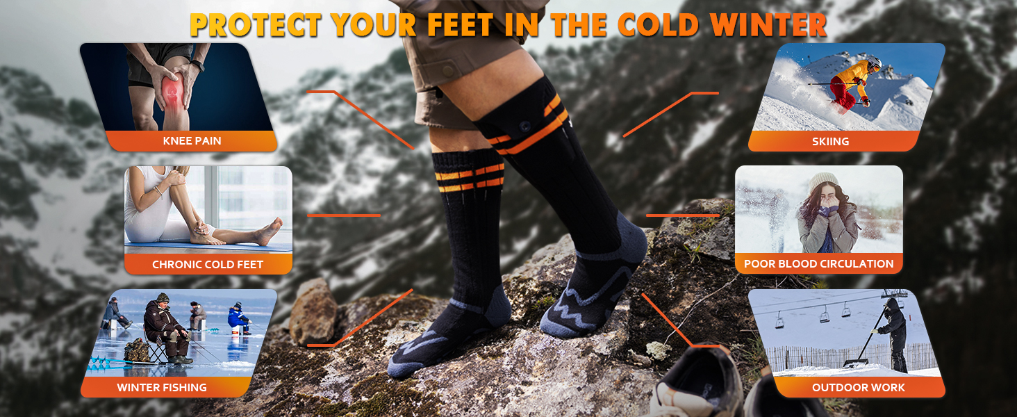 Обогревні шкарпетки з підігрівом, 5000mAh, акумулятор, до 65°C, чорний колір, розмір 36-42