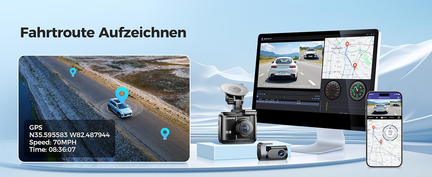 Відеореєстратор AZDOME GS63H Pro 4K з WiFi, GPS, Нічне бачення, 170° та Park Monitoring