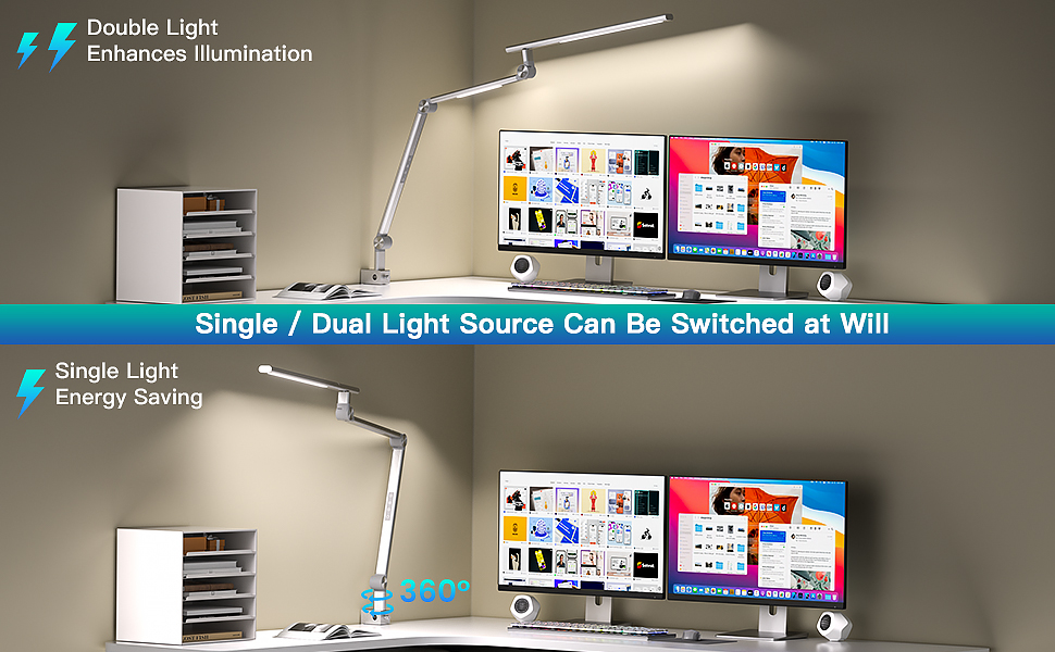 VERSKI LED Desk Lamp - Dimmable 18W Dual Light Source, Eye Protection, Daylight Lamp with 5 Color Temperatures & Adjustable Brightness for Home Office & Office - Silver