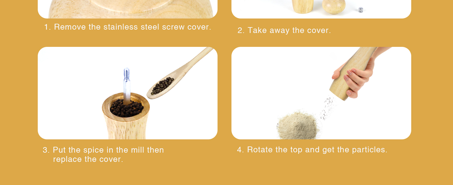 Дерев'яні соляні та перечні млини, 20 см, регульована ступінь помелу, ручні, з дуба, для кухні - набір 2 шт.