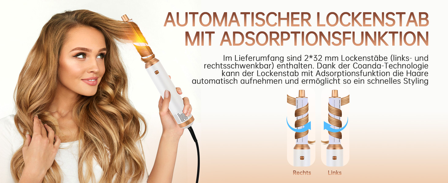 Набір для укладки волосся 6 в 1: мультистайлер, авто-локони, фен-щітка, об'єм, випрямлення, сушка (білий)