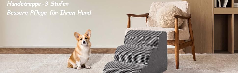 Сходинки для собак 3 сходинки, антиковзкі, сірого кольору. Підходять для маленьких собак, знімний та миючий чохол, 41 см заввишки