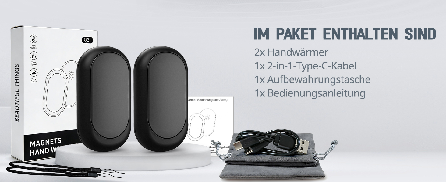 Електричні грілки для рук HOAMZ (2 шт.) з магнітом, безпечні та надійні. 3 режими нагріву до 55°C, швидкий нагрів за 3 секунди, компактні, ідеальні для рукавичок, подарунок для чоловіків та жінок