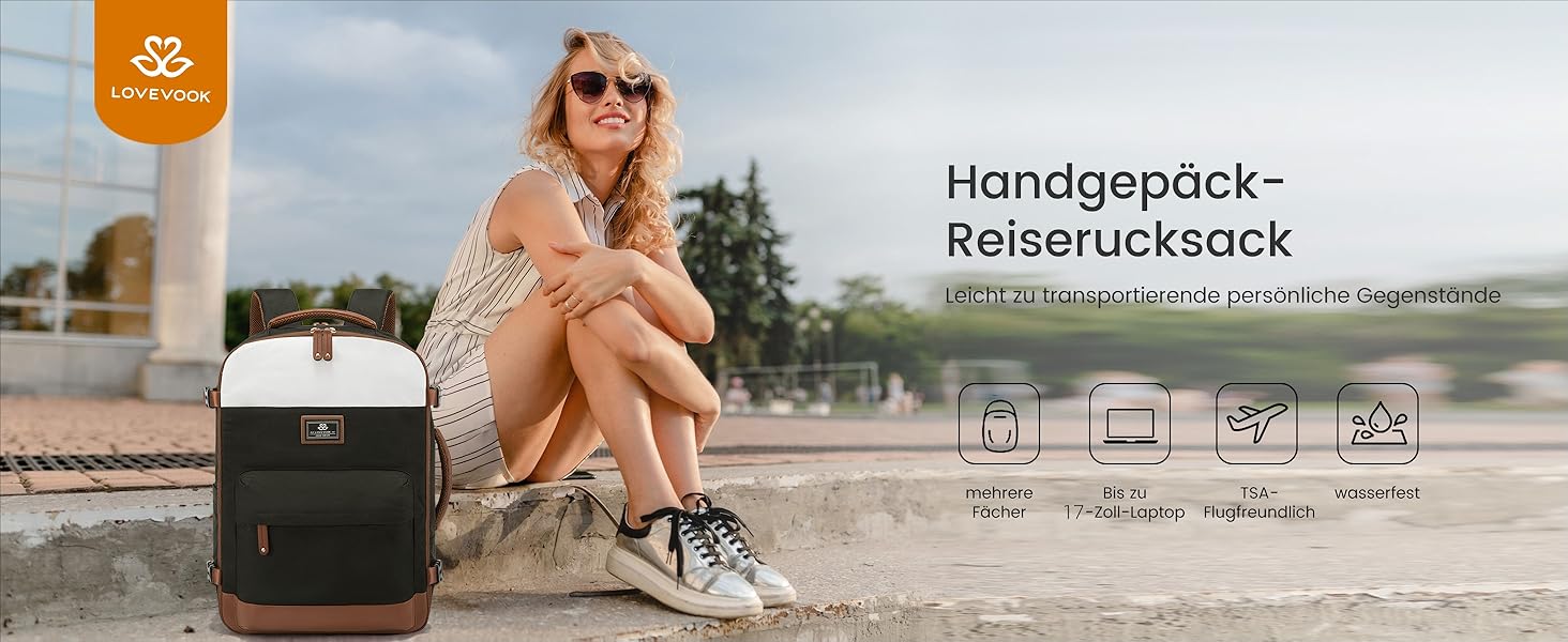 LOVEVOOK Рюкзак для ручної поклажі жіночий, великий дорожній рюкзак, 45L, валіза-рюкзак, рюкзак для подорожей, для ноутбука 17,3 дюйма, на вихідні, діловий, ручна поклажа, 1-бежевий хакі 50x20x36 см (45L, комплект)