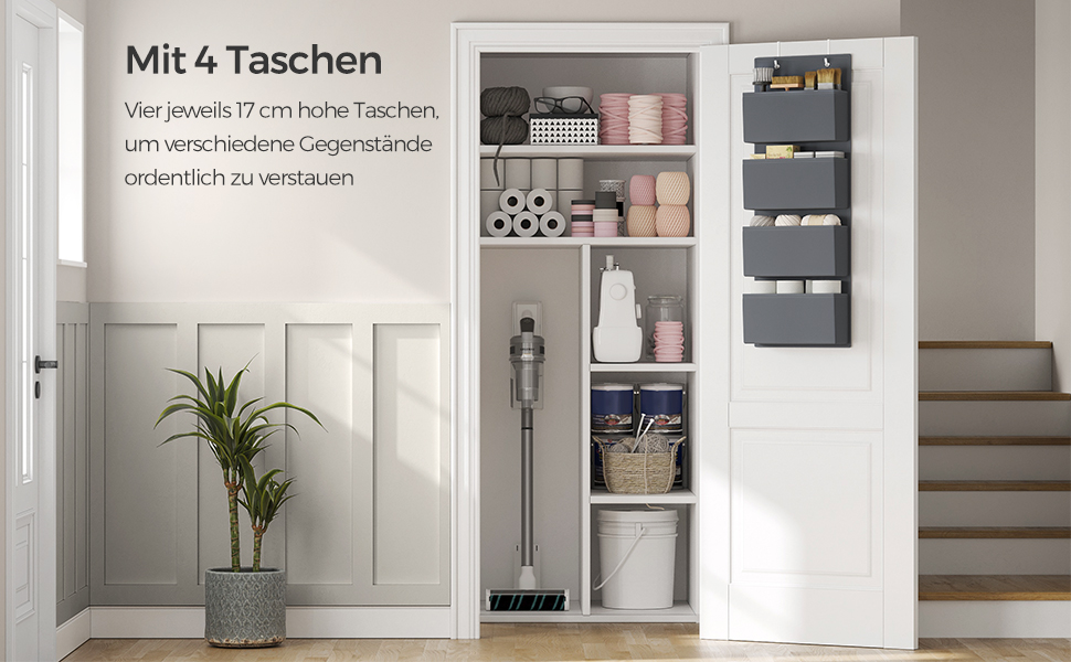 Органайзер для шафи SONGMICS з 4 кишенями, 12 x 33,5 x 100 см, сірий