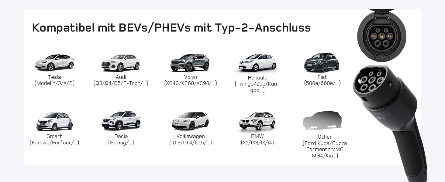 Зарядний пристрій для електромобіля Typ 2 Schuko 3.7кВт з керуванням через додаток (APP), кабель 7.5м, 6-16А, чорний