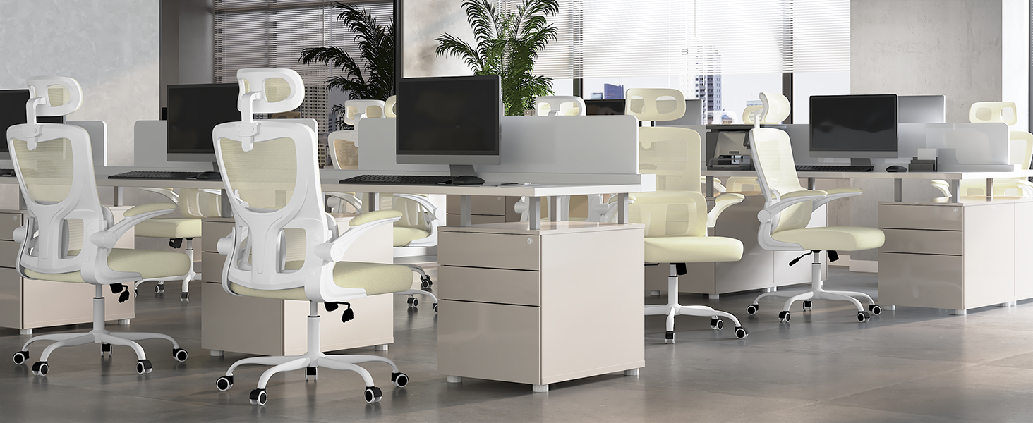 Крісло офісне WOLTU ергономічне, крісло для робочого столу з функцією гойдання, регульована підголовник, поворотні підлокітники, підтримка попереку, офісне крісло для офісу, витримує 150 кг (Бежевий)