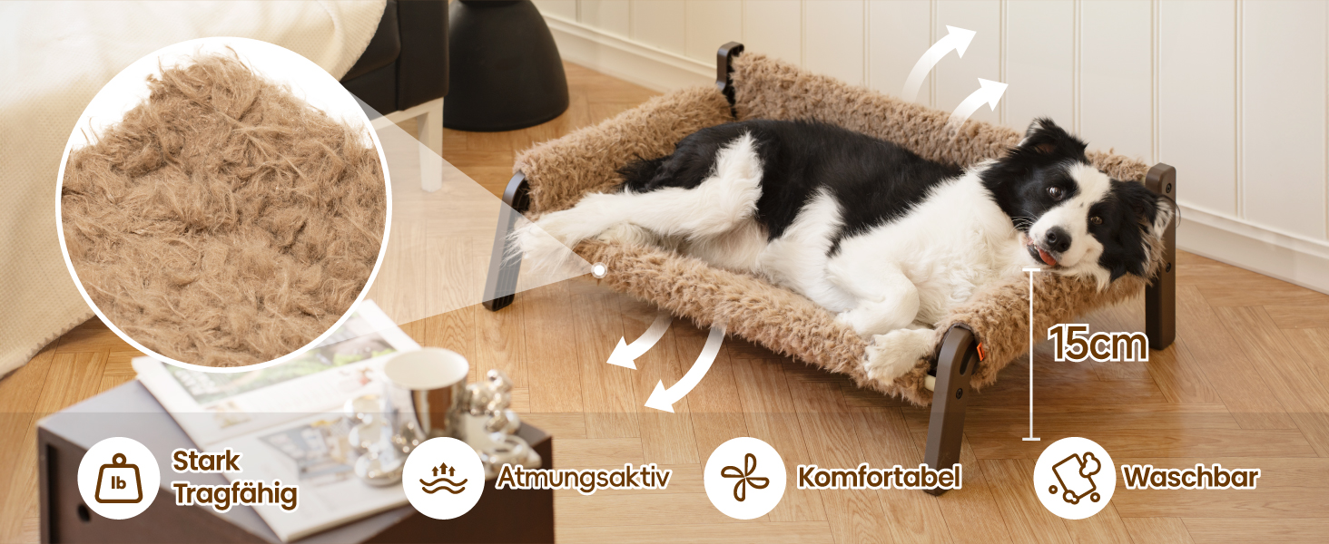 MEWOOFUN Dog Sofa Dog Bed Elevated - Dog Beds for Small and Medium Dogs with Non-Slip Bottom, Breathable Puppy Bed with Removable Cushion, Cat Sofa 61 x 53 x 28 cm, Brown