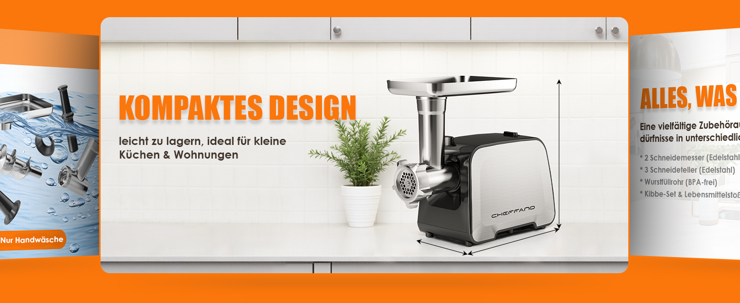 М'ясорубка електрична 2800 Вт нержавіюча сталь з насадками для ковбас та кубебе, для дому Mg090c