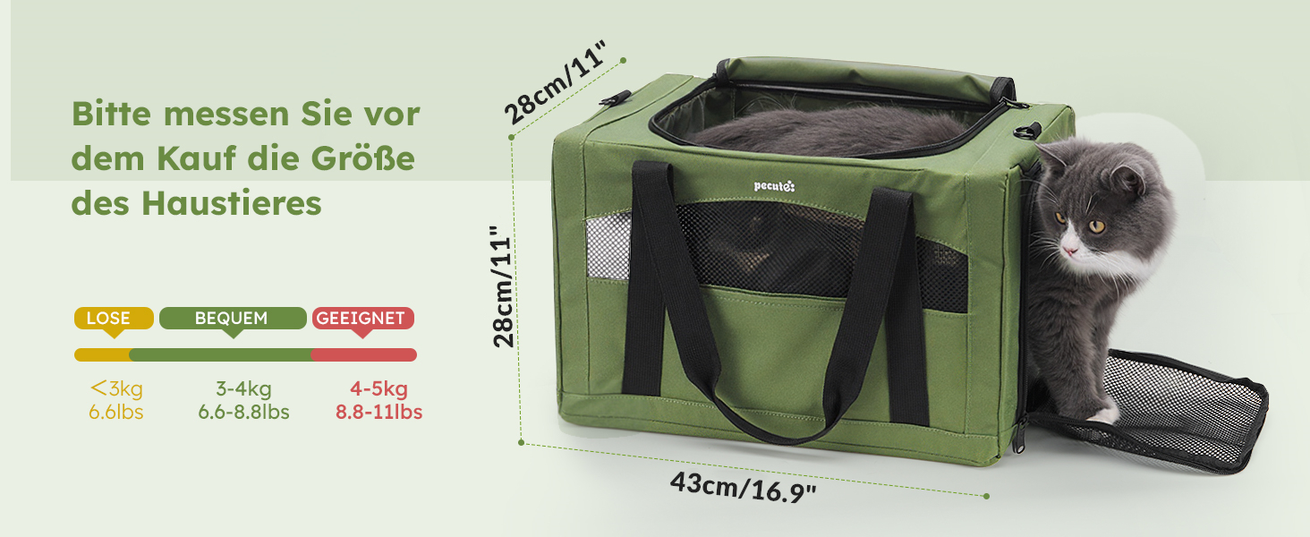 Транспортна сумка для котів Pecute: міцна, легка, складана, для подорожей, темно-зелена