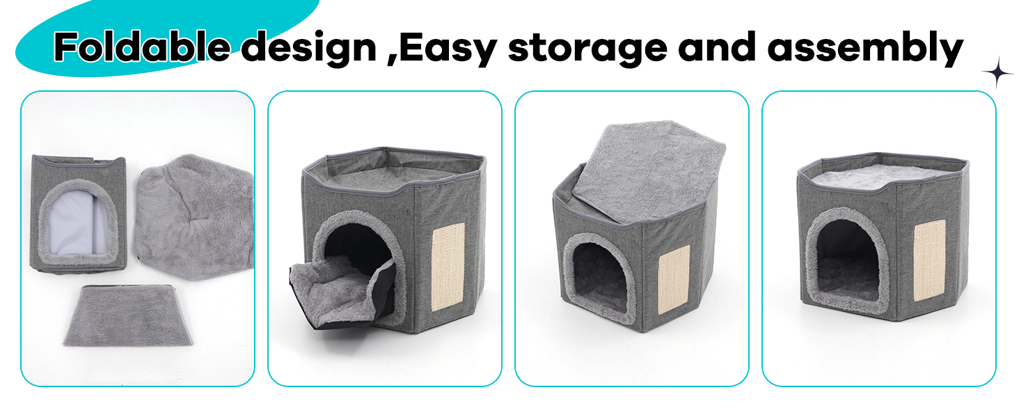 Кітниця для котів та маленьких собак, сіра, з 2 знімними подушками та когтеточкою