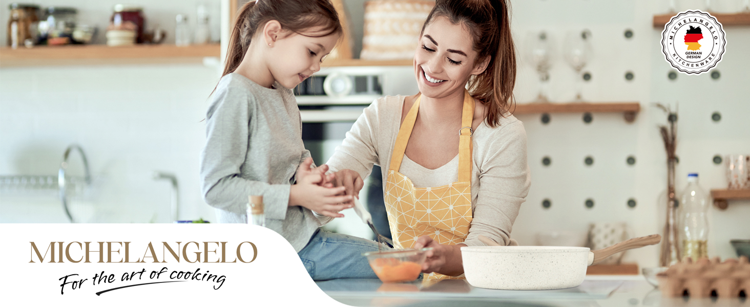 Сковорода з антипригарним покриттям Michelangelo з кришкою 28 см, глибока сковорода з кришкою, сковорода для тушкування 28 см, індукційна сковорода з антипригарним покриттям з м'якою бакелітовою ручкою, підходить для індукційних плит, чорна