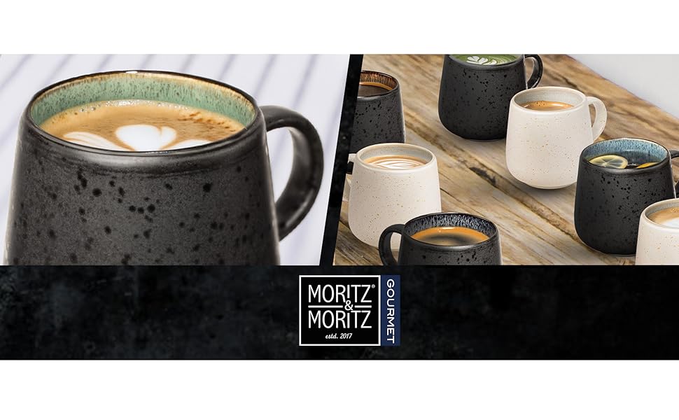 Набір з 4 чашок Moritz & Moritz SOLID, кольорові - набір чашок, чорний зовнішній колір, міцний фарфор, придатний для миття в посудомийній машині та мікрохвильовій печі - ідеально підходить для кави, чаю та іншого