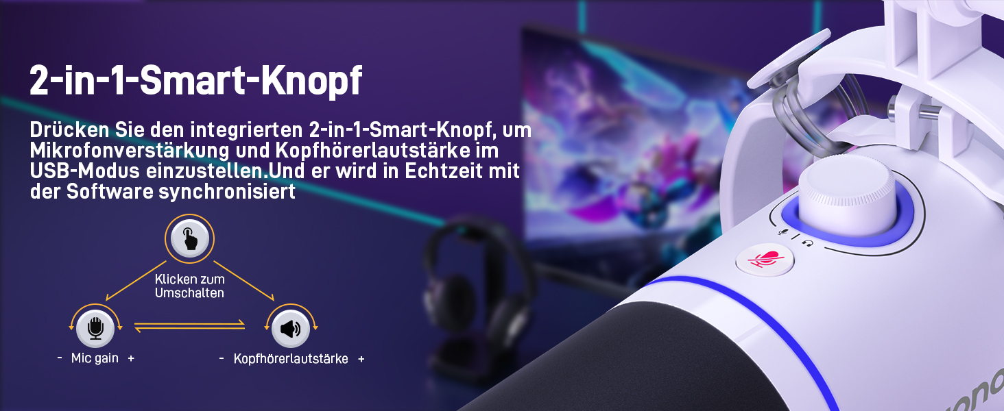 Мікрофон MAONO PD200XS XLR/USB з підсвічуванням RGB, комплект з кріпленням, програмним забезпеченням та регулятором гучності для запису, стрімінгу, геймінгу та Mac/PC