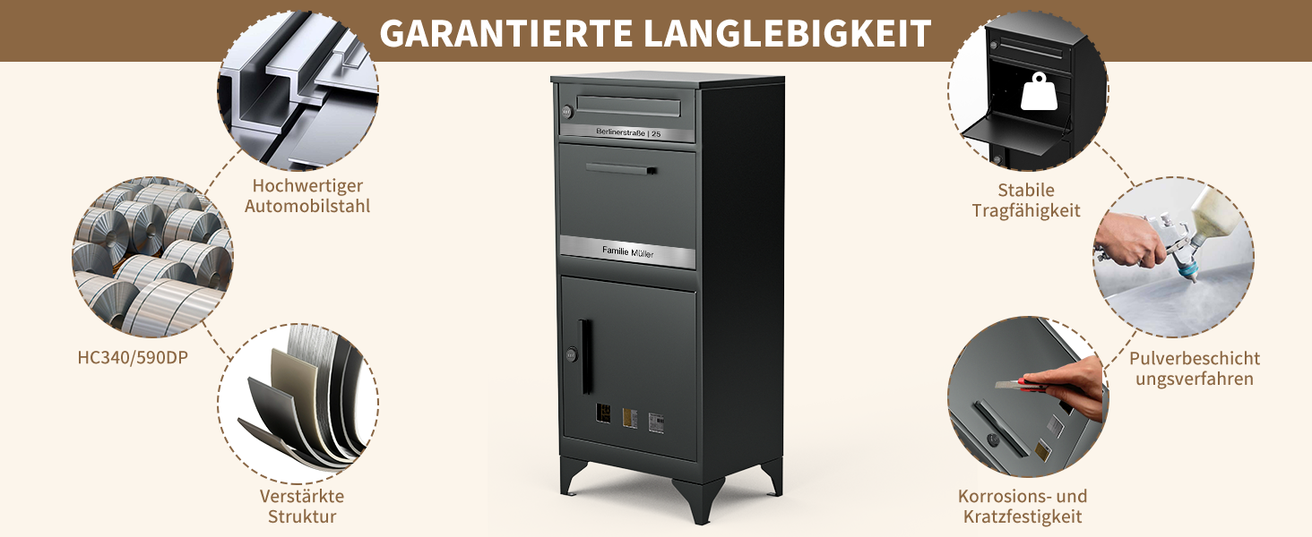 Поштовий ящик вуличний Edestah Anthrazit з газетницею (37x37x10 см), персоналізований з табличкою для імені, захист від реклами, поштова скринька