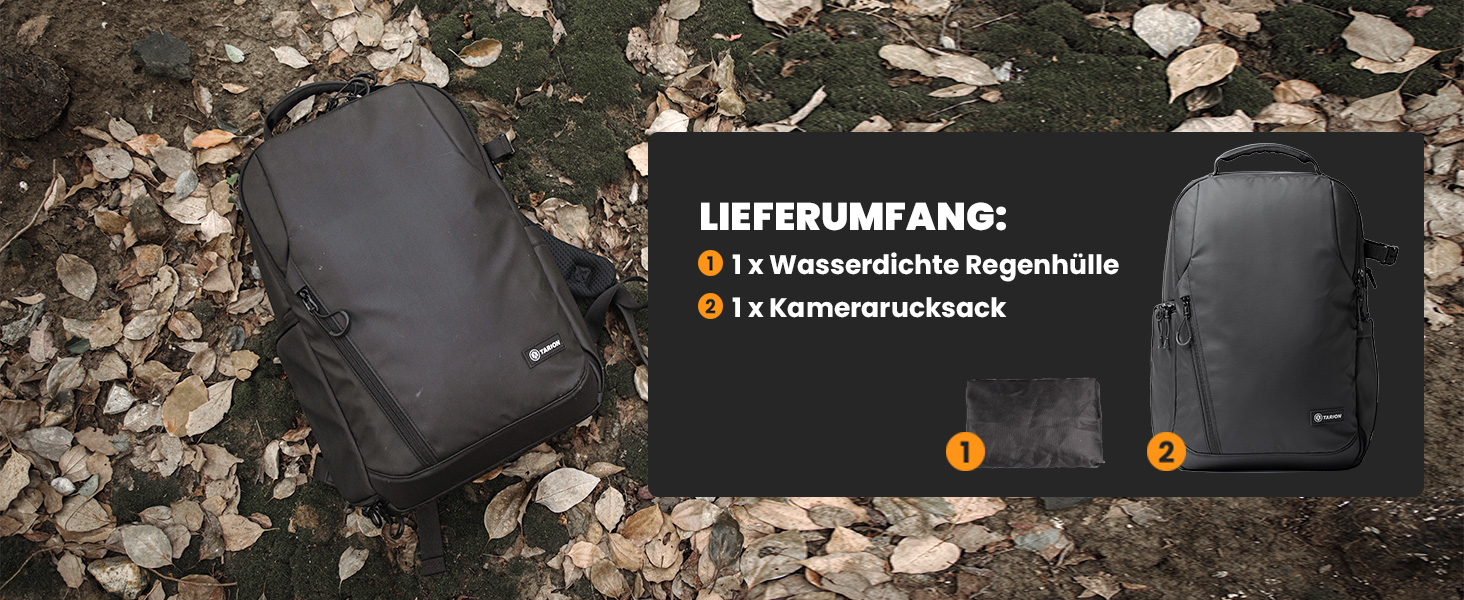 Рюкзак для фотокамери TARION: водонепроникний, з відділенням для 14-дюймового ноутбука та захистом від дощу (чорний)