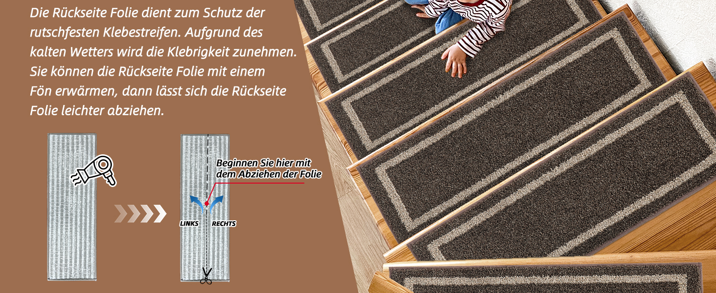 Килимок для сходин COSY HOMEER 70x22 см (15 шт.), самоклеючий, антиковзкий, для дому, машинного прання, 100% поліестер, TPE-підкладка (Коричневий, 4 шт.)