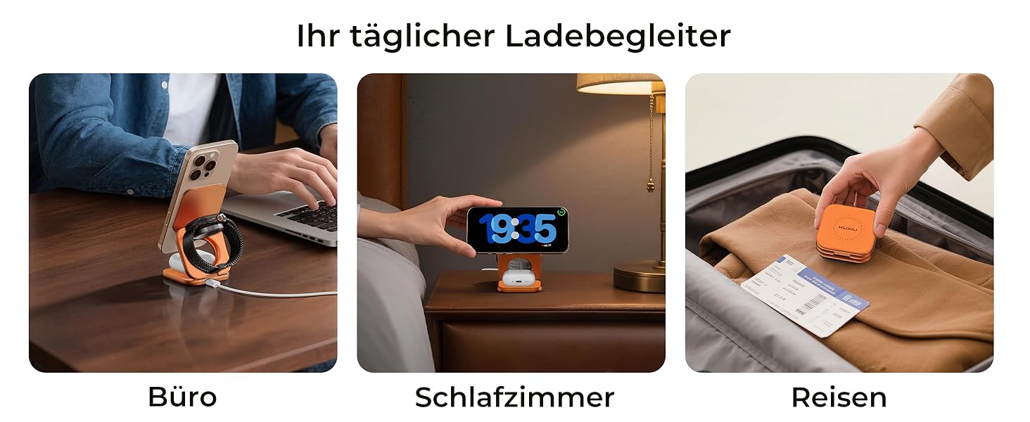 Бездротова зарядна станція KU XIU X40 Turbo Qi2.2 25W 3-в-1 для iPhone 17/16/15/14/13/12, Apple Watch та AirPods, алюмінієва, з адаптером GaN 45W (Космічний Помаранчевий)