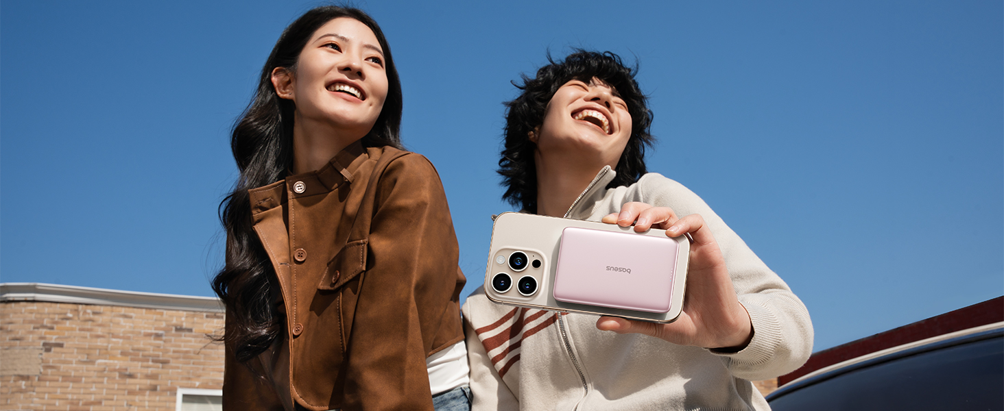 Power Bank Baseus Picogo AM41: 10000mAh, Qi2 Magsafe, 27W PD, бездротова зарядка, рожевий